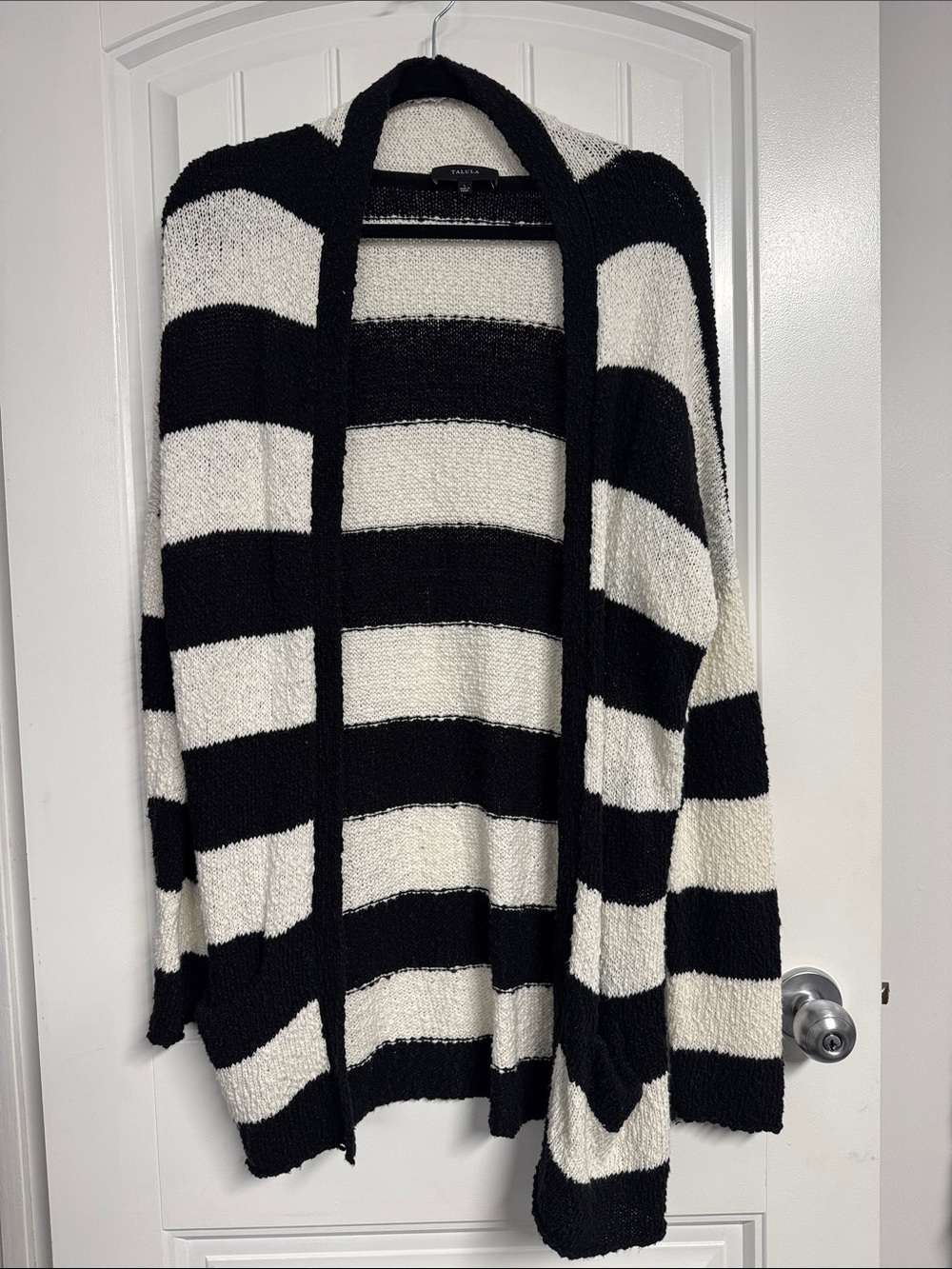 Talula Black and White Striped Open-Front Cardigan